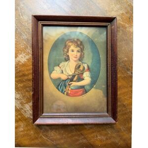 Vintage Framed Print Edgar Leeteg Boy with Violin Wood Frame
